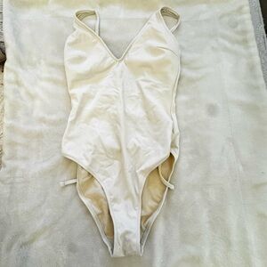 Classic Cream One-Piece Swimsuit with V-Neck